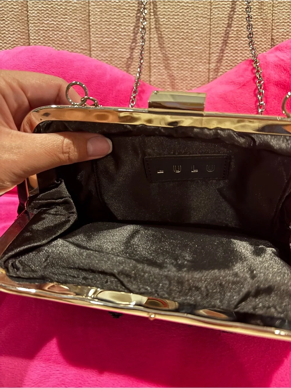 Elegant Black Beaded Evening Clutch with Chain
